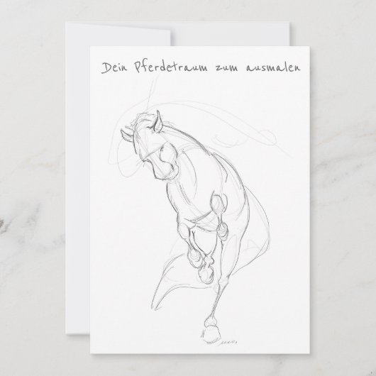 Pferde-Geburtstags- Glückwunschkarte zum ausmalen Einladung (Vorderseite)