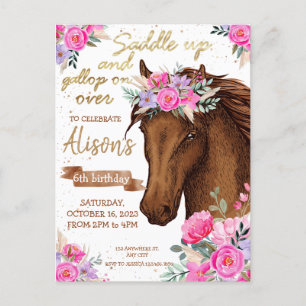 Pferde Geburtstagsfeier Bearbeitbar Pferd Cowgirl Postkarte