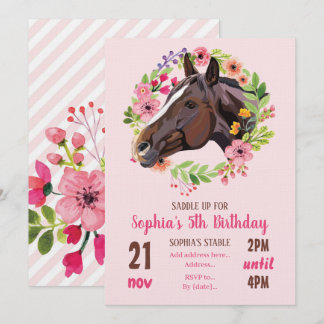 Pferde-Geburtstagsfeier Cowgirl Rosa Floral Geburt Einladung