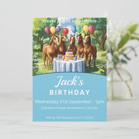 Pferde Geburtstagsparty Einladung (Stehend Vorderseite)