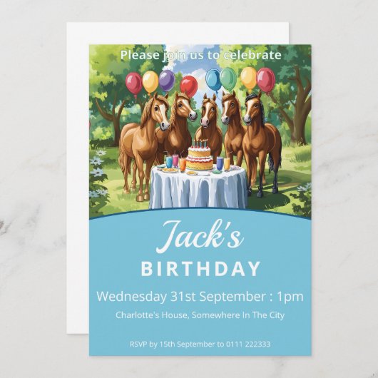 Pferde Geburtstagsparty Einladung (Vorne/Hinten)
