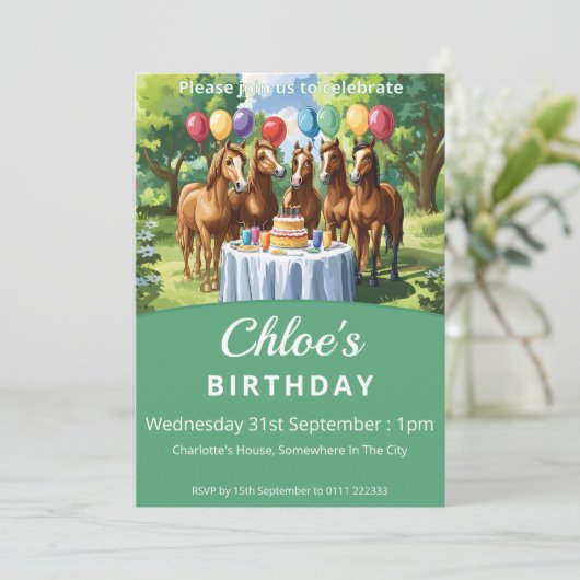 Pferde Geburtstagsparty Einladung (Stehend Vorderseite)