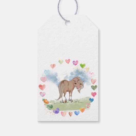 Pferde Geschenkanhänger mit süssem Pony und Herzen (Rückseite)