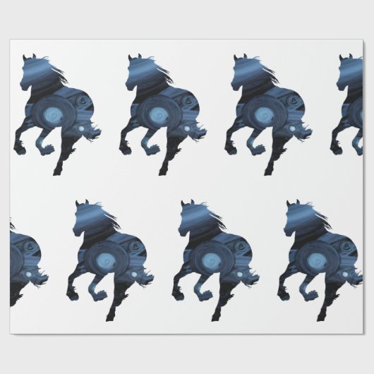Pferde glattes Packpapier, blaues Pferd Geschenkpapier (Flach)