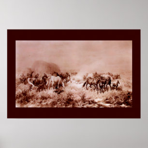 PFERDE GRASEN Antique Braun ,Sepia Poster