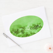 PFERDE GRAZIEREN, Antikes, hellgrünes Oval Ovaler Aufkleber (Umschlag)