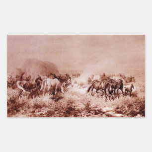 PFERDE GRAZIEREN, Antique Brown Sepia Rechteckiger Aufkleber