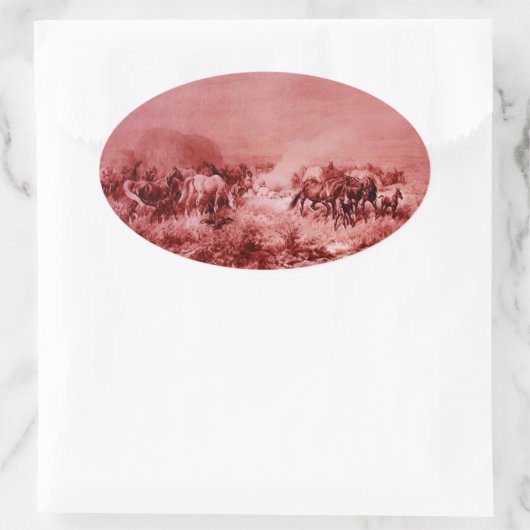 PFERDE GRAZIEREN, Antiquitätenrosa Oval Ovaler Aufkleber (Tasche)