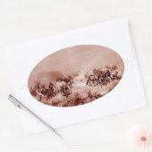 PFERDE GRAZIERUNG, Antique Brown Sepia Oval Ovaler Aufkleber (Umschlag)