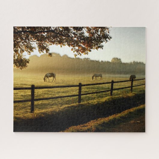 Pferde Grazing im Sonnenaufgang Puzzle (Horizontal)
