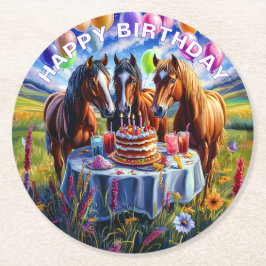 Pferde Happy Birthday Runder Pappuntersetzer
