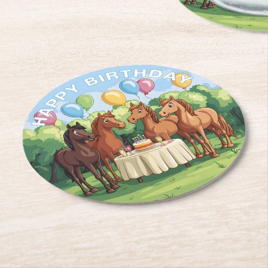 Pferde Happy Birthday Runder Pappuntersetzer (Angewinkelt)