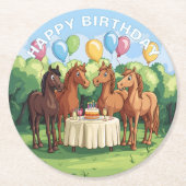Pferde Happy Birthday Runder Pappuntersetzer (Vorderseite)