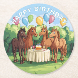 Pferde Happy Birthday Runder Pappuntersetzer