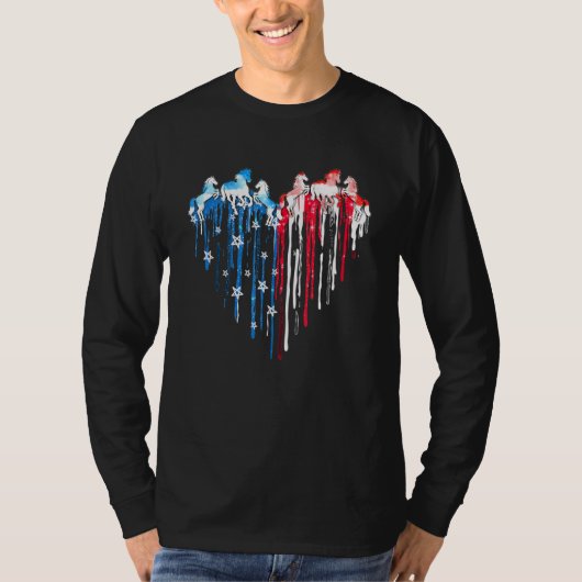 Pferde Heart American Flag 4. Juli Patriotic H T-Shirt (Vorderseite)