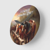Pferde Hitched "Cowboy Parking" Runde Wanduhr (Winkel)
