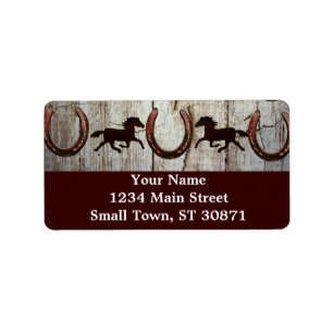 Pferde Horseshoes Barn Wood Cowboy Address Labels Adressaufkleber
