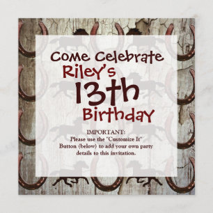 Pferde Horseshos auf Barnholz Cowboy Geschenke Einladung