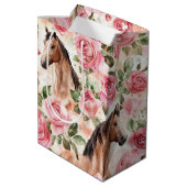 Pferde Hübsch Rosa Rosen Blumengeburt Mittlere Geschenktüte (Rückseite Schrägansicht)