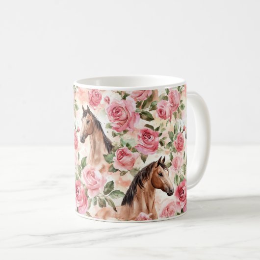 Pferde Hübsch Rosa Rosen Kaffeetasse (VorderseiteRechts)