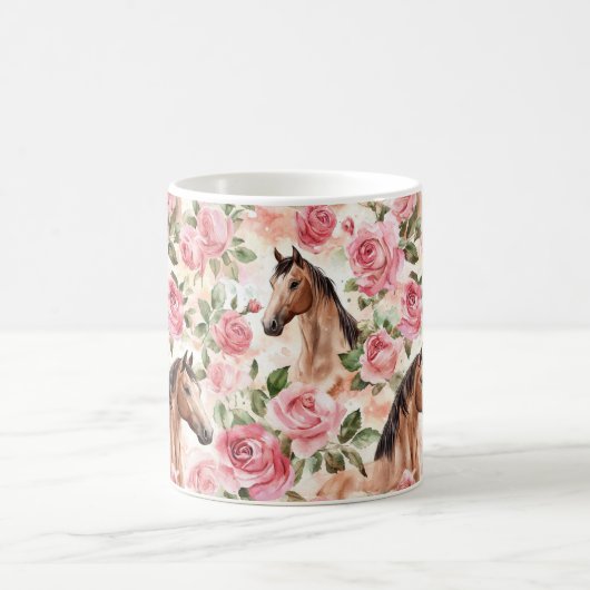 Pferde Hübsch Rosa Rosen Kaffeetasse (Mittel)