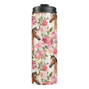 Pferde Hübsch Rosa Rosen Thermosbecher