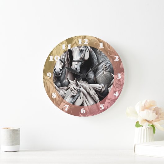 Pferde im Detail Malerei in Schwarz & Weiß Kunst Große Wanduhr (Zuhause)