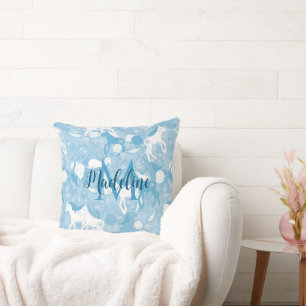 Pferde im Feld_Soft Blue Monogrammierte Pillow Kissen