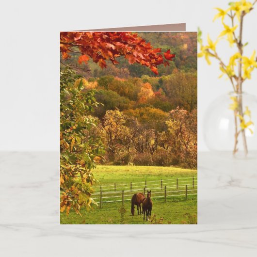 Pferde im Herbst Geburtstag Karte (Gelbe Blume)