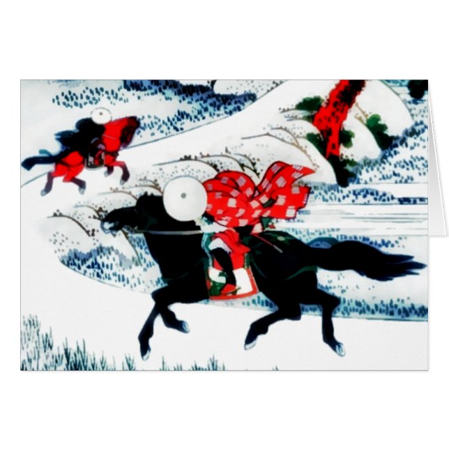Pferde im japanischen Wind-Stil bedruckte Karte (Vorderseite (Horizontal))
