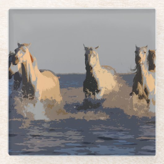 Pferde im Meer - Wilde Pferde Glasuntersetzer (Vorderseite)