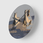 Pferde im Meer - Wilde Pferde Runde Wanduhr (Winkel)