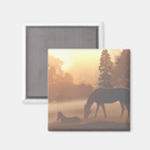 Pferde im Nebel des Morgens Magnet (Vorderseite/Rückseite)