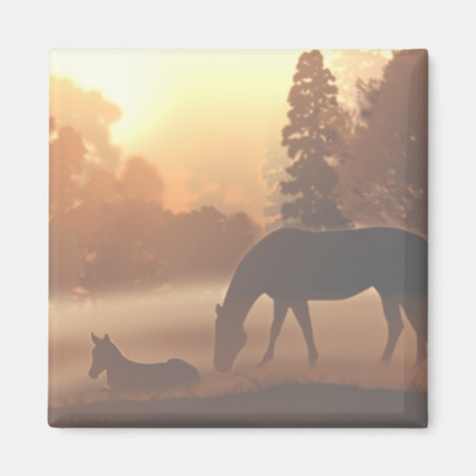 Pferde im Nebel des Morgens Magnet (Vorne)