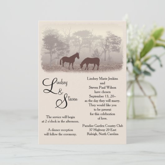 Pferde im Nebel Einladung (Stehend Vorderseite)