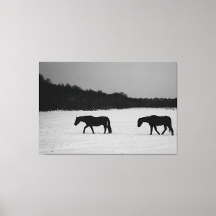 Pferde im Schnee 60x40 (150x100cm) waccna Leinwanddruck