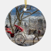Pferde im Schnee des Zentralparks Keramik Ornament (Vorne)