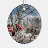 Pferde im Schnee des Zentralparks Keramik Ornament (Links)