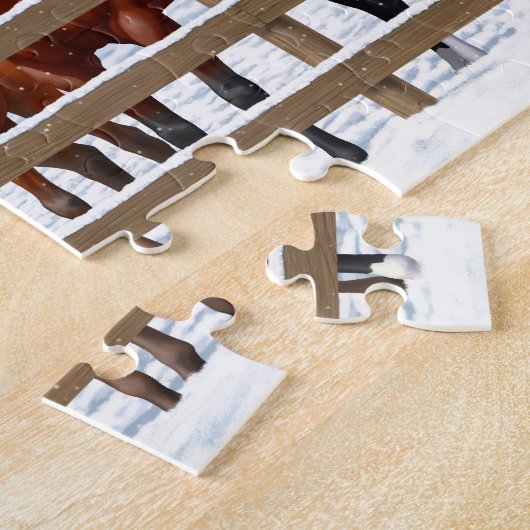 Pferde im Schnee im Bay Quarter Puzzle (Seite)
