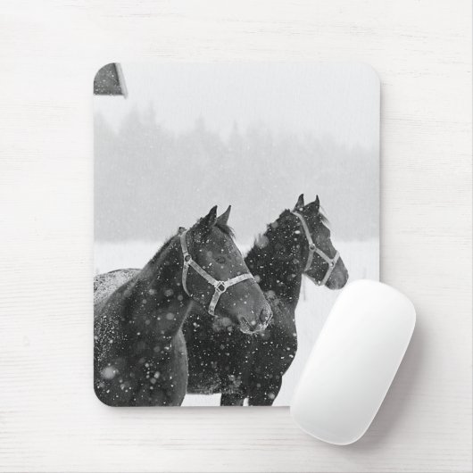 Pferde im Schneefall Mousepad (Mit Mouse)
