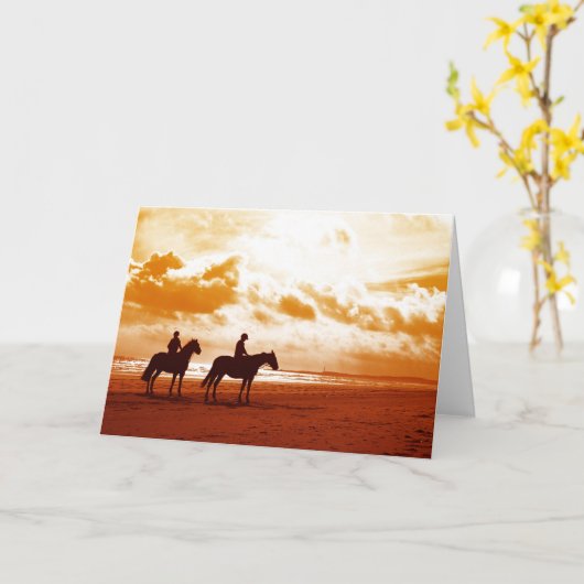 Pferde im Sonnenuntergang Karte (Gelbe Blume)