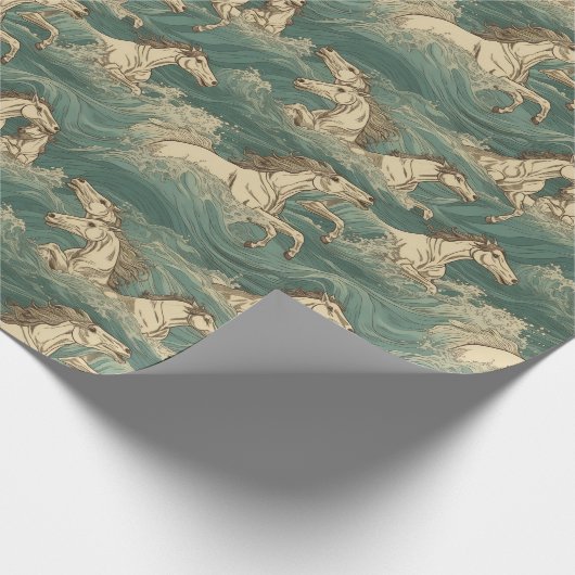 Pferde im Surfen, Meer, Wellen, Ozean Geschenkpapier (Ecke)