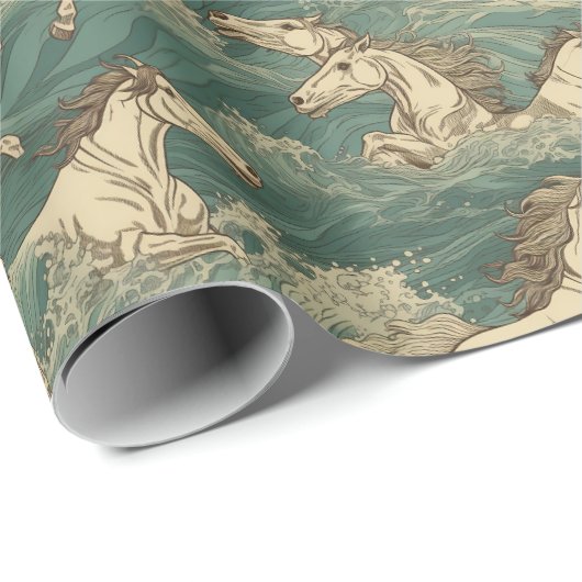 Pferde im Surfen, Meer, Wellen, Ozean Geschenkpapier (Rolleneckpunkt)