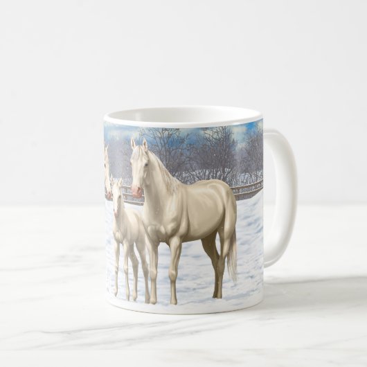 Pferde im Weißen Viertel im Schnee Kaffeetasse (VorderseiteRechts)