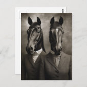 Pferde in Anzügen Schwarz und Weiß Postkarte (Vorne/Hinten)
