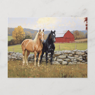 Pferde in der Rustikalen Feldfarm Postkarte
