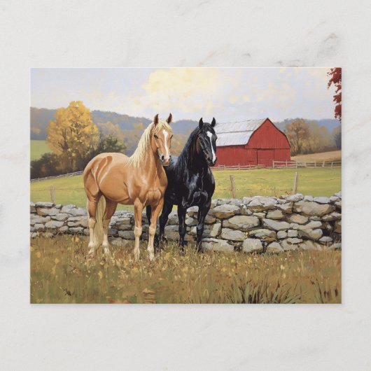 Pferde in der Rustikalen Feldfarm Postkarte (Vorderseite)