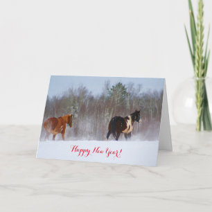 Pferde in der Schnee Karte neuen Jahres