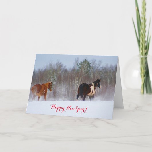 Pferde in der Schnee Karte neuen Jahres (Vorderseite)