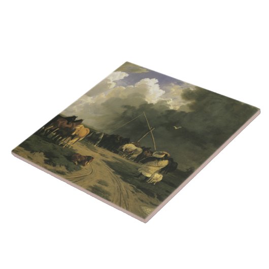 Pferde in einem Regensturm (Pferde) Fliese (Seite)